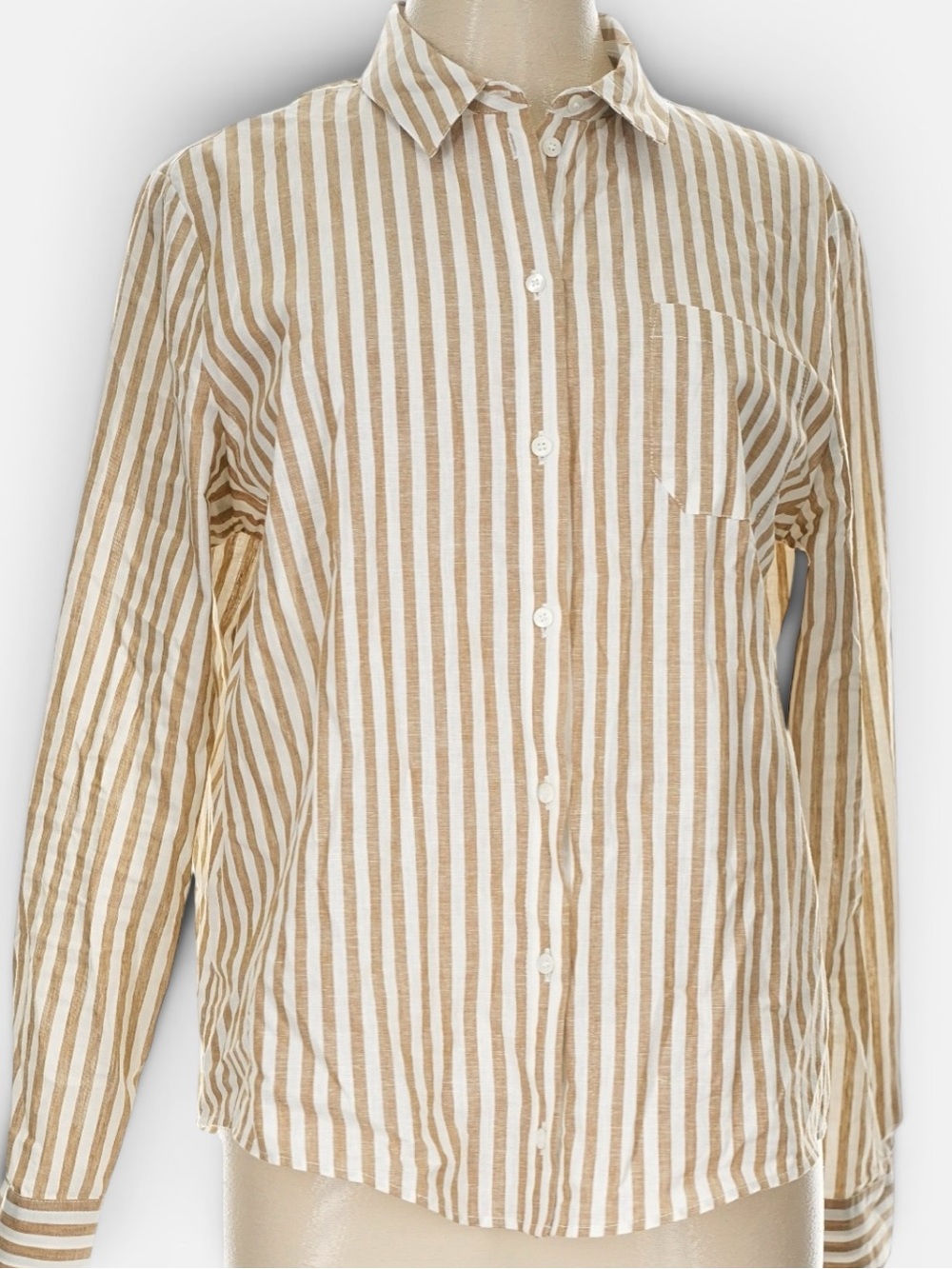 Sézane Tomboy Shirt in Ecru Camel Stripes FR 42 / US 10 / XL - Picture 8 of 16